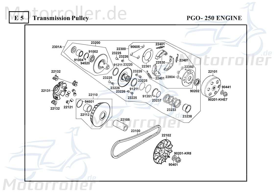 PGO Bugrider 250 Wandlereinheit 2301A-LLJ3-E00.1 Motorroller.de Kupplung Wandler 250ccm 4Takt Buggy Ersatzteil Service Inpektion
