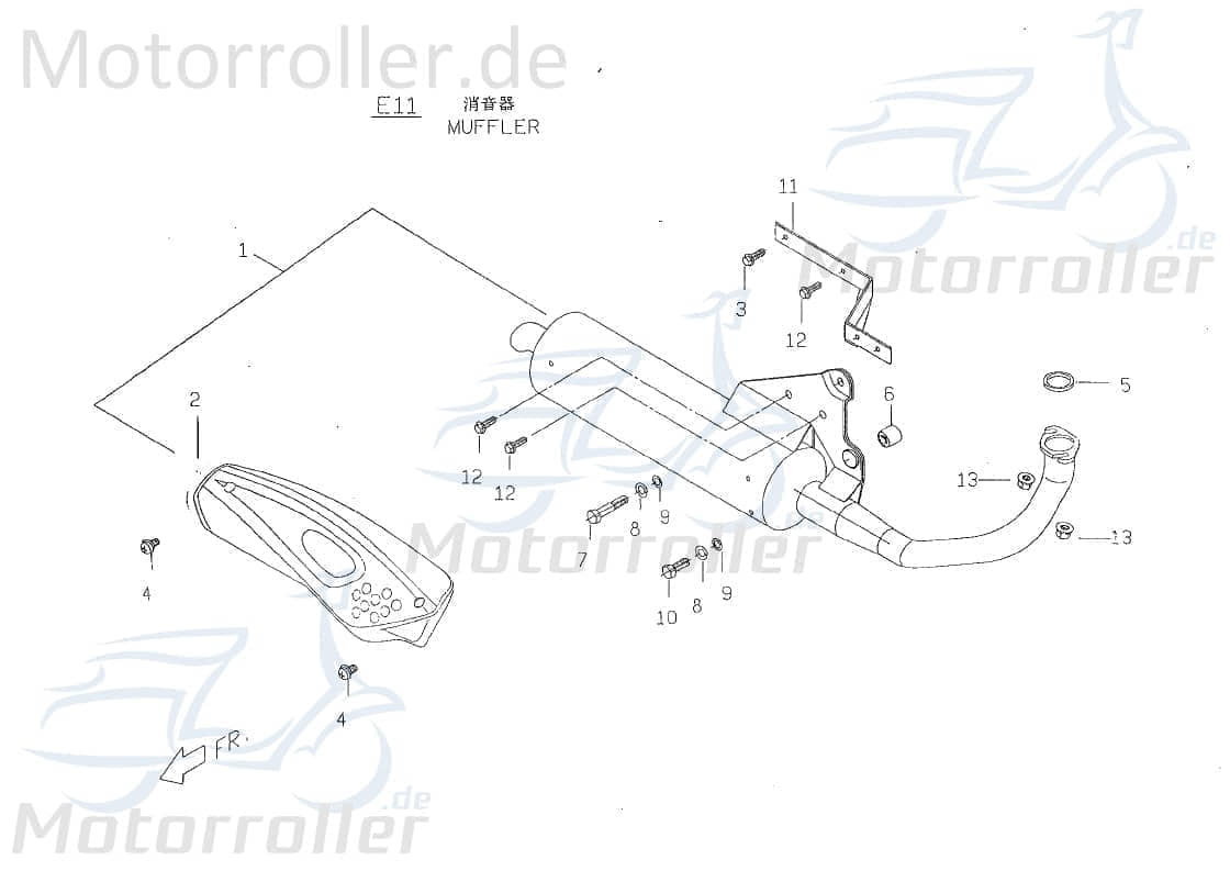 PGO Auspuff 50ccm 2Takt TR3 50 Mofa P12810020001 Motorroller.de Drairadroller Endschalldämpfer Auspuffanlage Endtopf Auspuff-Anlage PMX 50