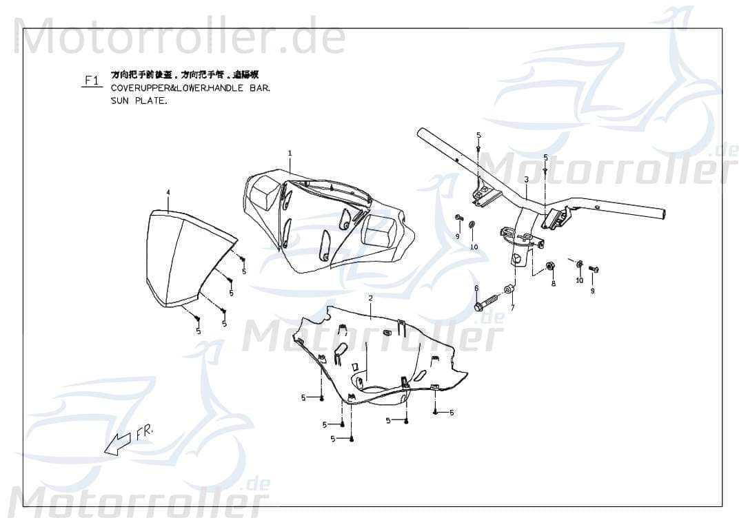 PGO Lenkerverkleidung oben grau G-Max Frontverkleidung M26130007N0 Motorroller.de Frontmaske Lenkerabdeckung Frontcover Deckel Scooter