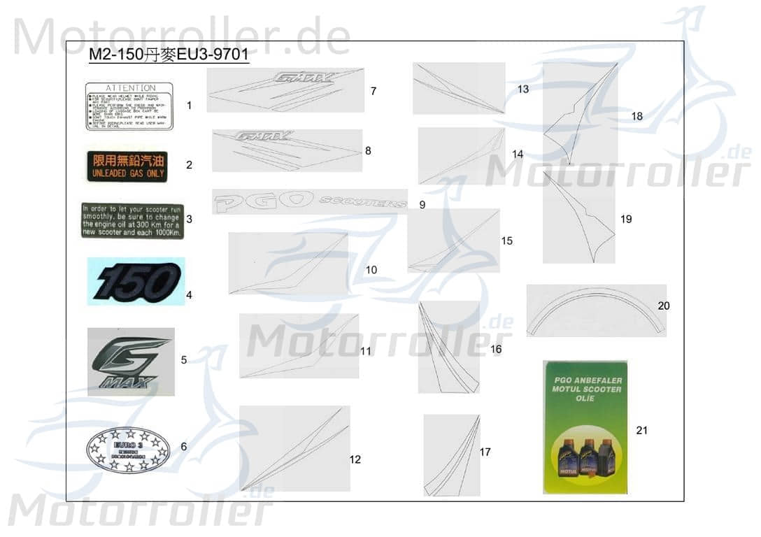 PGO Aufkleber 150 Sticker G-Max M2601040000 Motorroller.de Emblem Schriftzug Dekoraufkleber