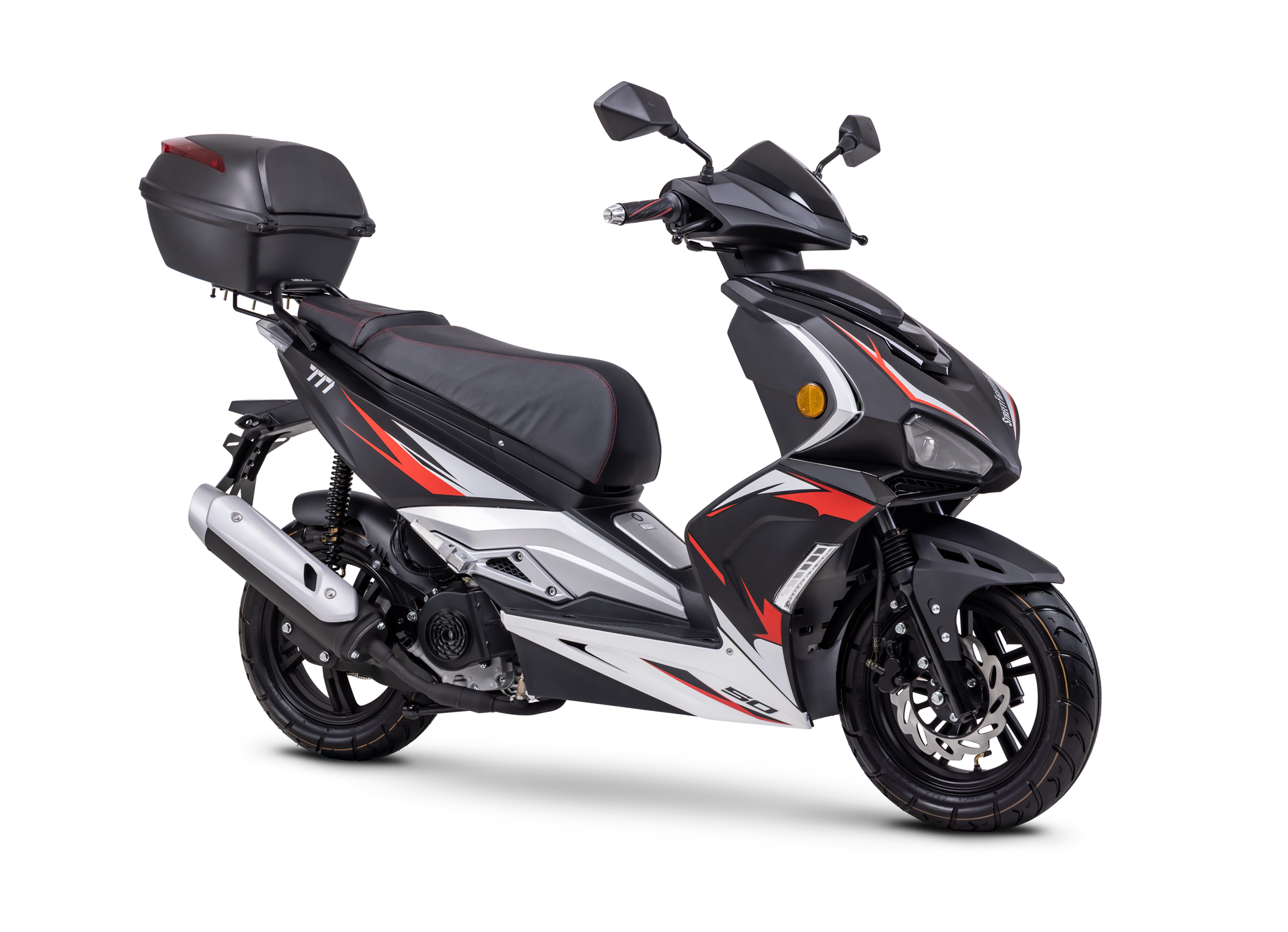 Motorroller Fighter R 777 Sport schwarz-silber 45 km/h Euro 5 mit Topcase Scooter Mokick Roller