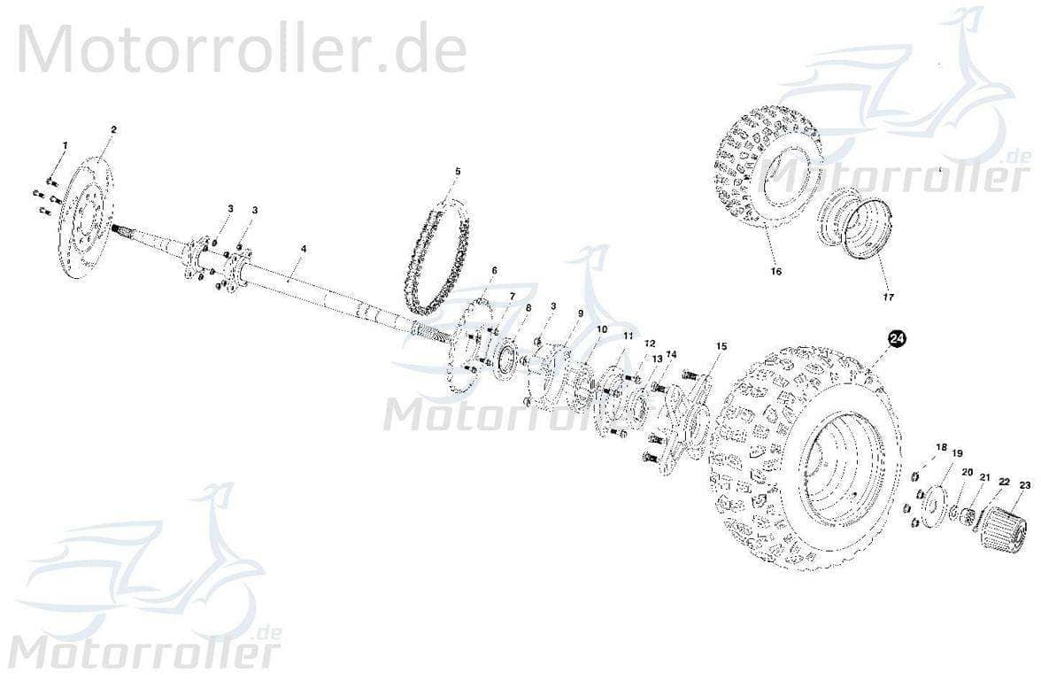 Radnabe hinten Hinterradnabe Tongjian Strassenbuggy 150 8.010.056 Motorroller.de Eppella ECM TBM Twister Hammerhead Wangye Kasea Buggy