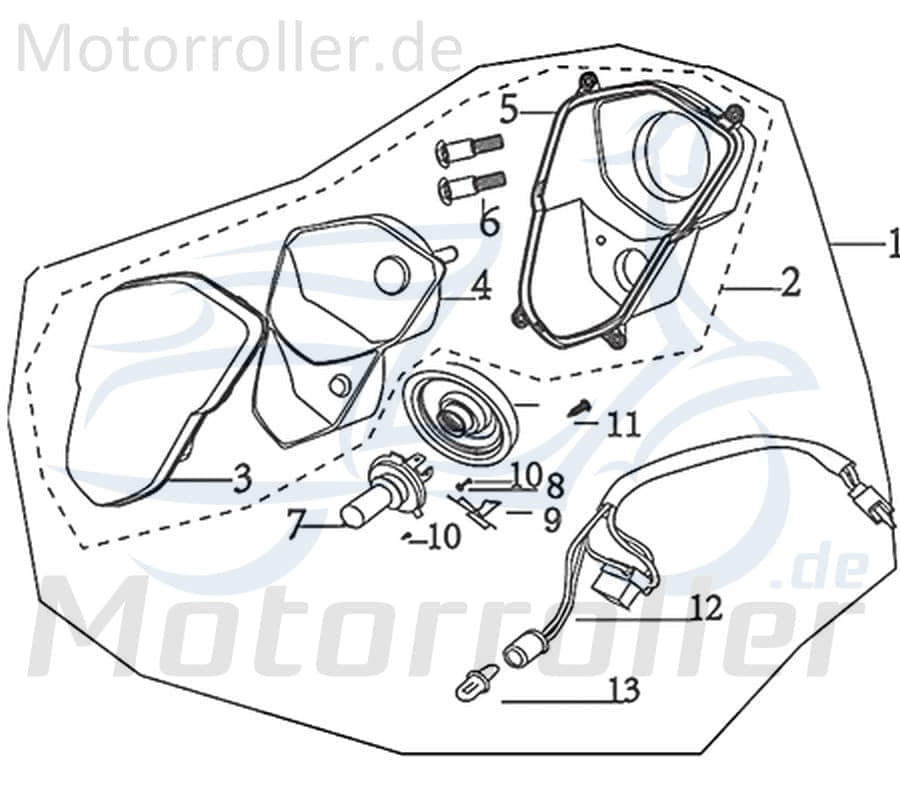 Frontscheinwerfer Hauptscheinwerfer Scooter 602-HDDMI-001-000 Motorroller.de Strahler Front-Scheinwerfer Vorderlicht Frontlicht Frontleuchte Moped