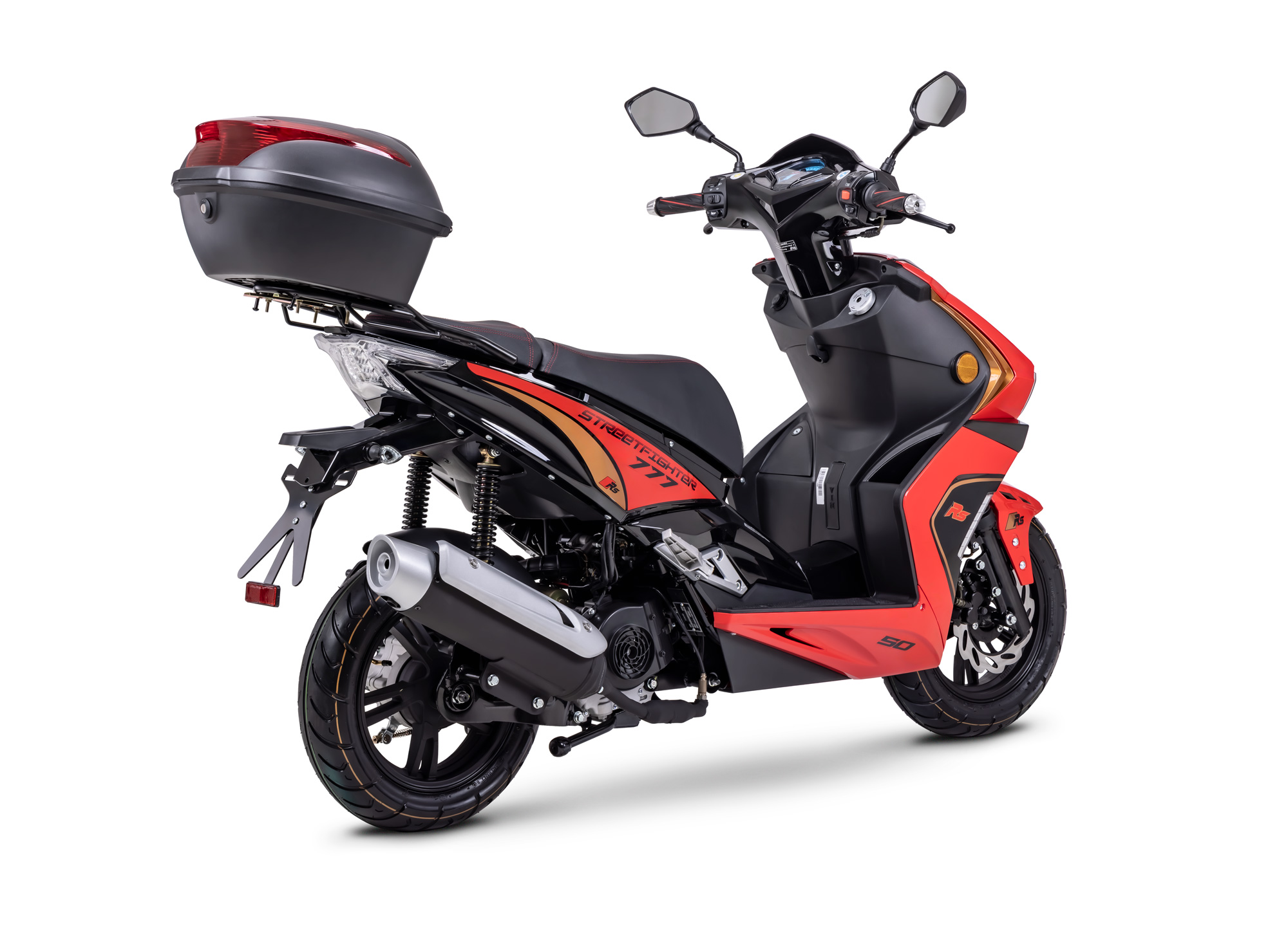 Motorroller Fighter R 777 Sport rot-schwarz 45 km/h Euro 5 mit Topcase Scooter Mokick Roller