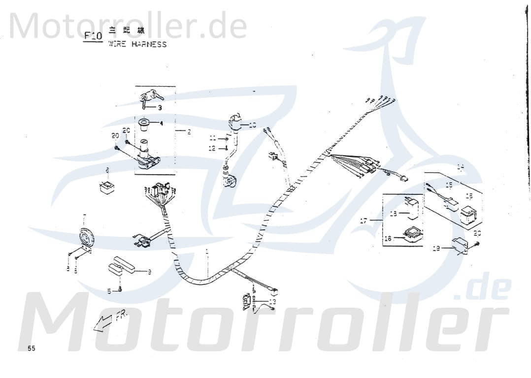 PGO Kabelbaum Big Max 50 Kabelsatz Stromverteiler 50ccm 2Takt Motorroller.de Strom-Verteiler Kabel-Set Kabelbündel Kabel-SatzKabelbaumverteiler