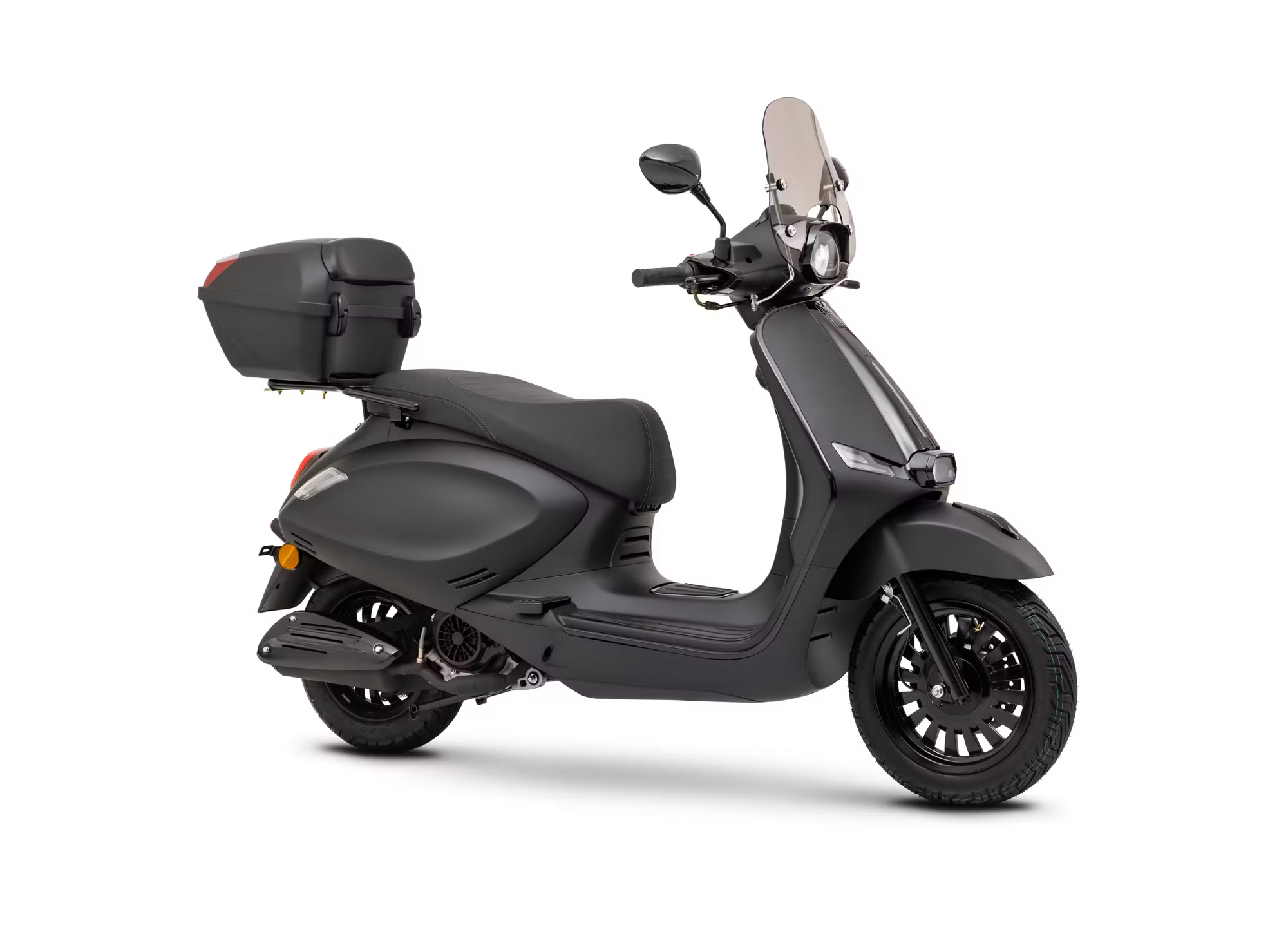 Motorroller Fighter 125 R-R schwarz Euro 5+ Leichtkraftrad Scooter Retroroller mit Topcase und Windschild