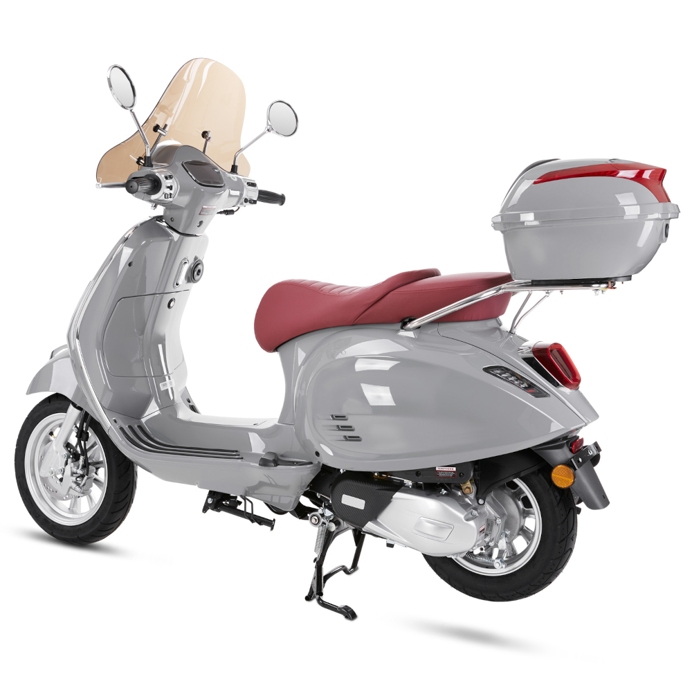 Motorroller Fighter 125 R-R grau Euro 5 Leichtkraftrad Scooter Retroroller mit Topcase und Windschild