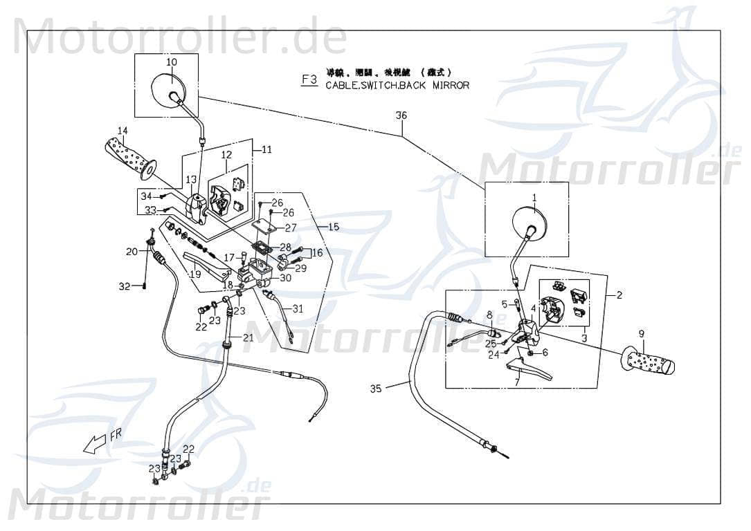PGO Bremshebel links hinten Trommelbremse schwarz Bremsgriff P1543303000 Motorroller.de Bremsarmatur Bremsanlage Bremsdruckarmatur Ligero RS 125
