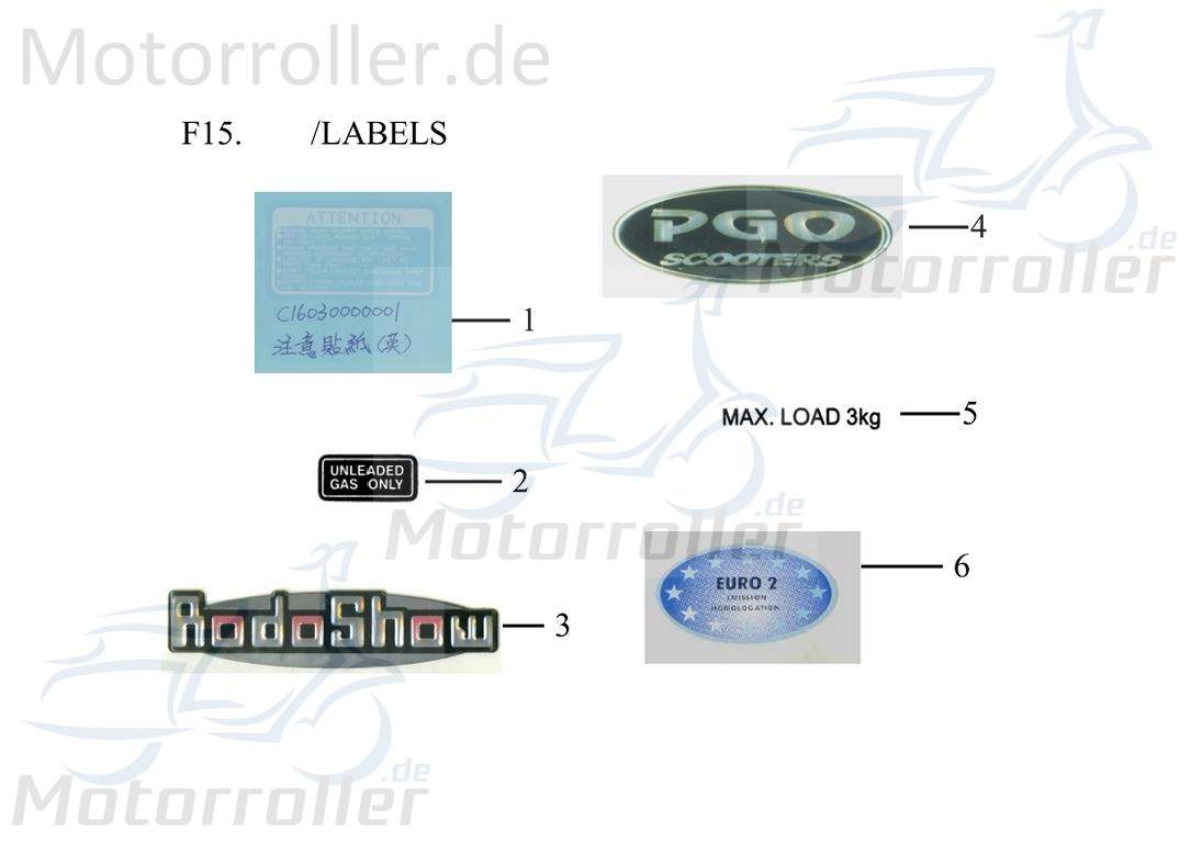 PGO Rodoshow 50 Aufkleber links Sticker Dekor Roller Scooter 50ccm 2Takt P5601020000 Motorroller.de Dekor-Aufkleber Klebeetikett Ersatzteil Service