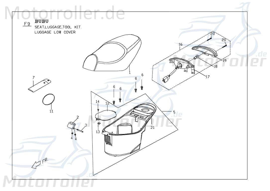 PGO Deckel Ligero RS 125 Kappe Verkleidung Schutz Roller P668A020000 Motorroller.de Blende Abdeckung Haube Abdeckhaube Schutzhaube Überdeckung Mokick