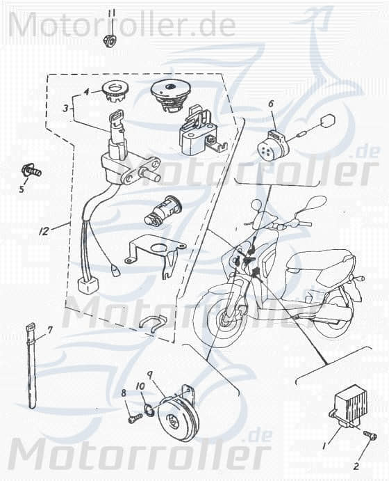 Adly Schlosssatz Panther 50 Zündschloss Roller 50ccm 2Takt Motorroller.de Schloss-Set Zünd-Schloss Scooter