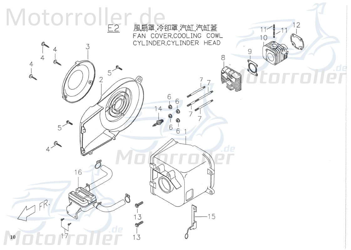 PGO Rodoshow 50 Zylinderkopf 50ccm-2Takt Zylinder-Kopf 50ccm 2Takt P5065010000 Motorroller.de Zylinder-Deckel Zylinderdeckel Zylinder-Head Scooter