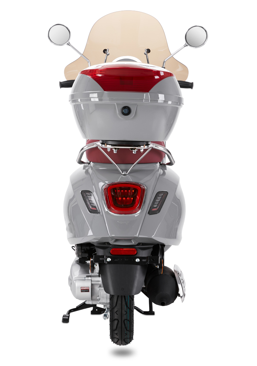 Motorroller Fighter 125 R-R grau Euro 5 Leichtkraftrad Scooter Retroroller mit Topcase und Windschild