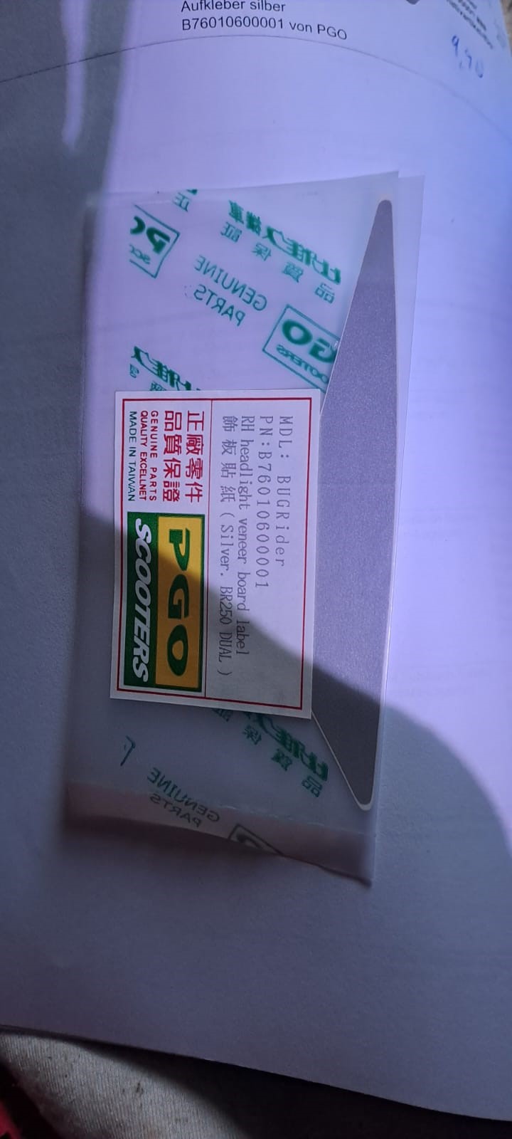 PGO Aufkleber silber Bugrider 150 Sticker Dekor Buggy B76010600001 Motorroller.de Dekor-Aufkleber Klebeetikett Bugrider 250 Ersatzteil Service