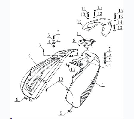 CPI Oliver 50 City Heckverkleidung Roller 50ccm 2Takt 730526 Motorroller.de Seitenteil Seitenverkleidung Seitenabdeckung Heckabdeckung links Scooter