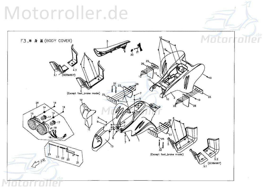 PGO X-RIDER 110 Heckverkleidung 150ccm 4Takt X0625G014R01 Motorroller.de Seitenteil Seitenverkleidung Seitenabdeckung Heckabdeckung Heck-Verkleidung