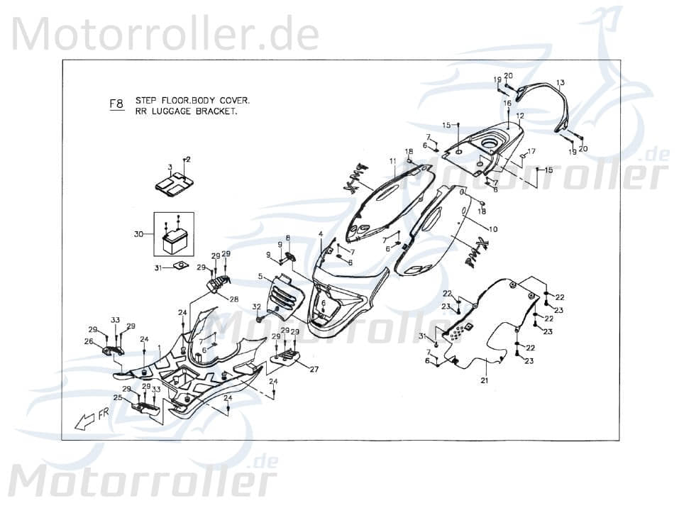 PGO Deckel Sitzbankverkleidung schwarz PMX 110 Serviceklappe P2625010650 Motorroller.de Service-Klappe Reparaturklappe Reparatur-Klappe PMX 50 Mokick