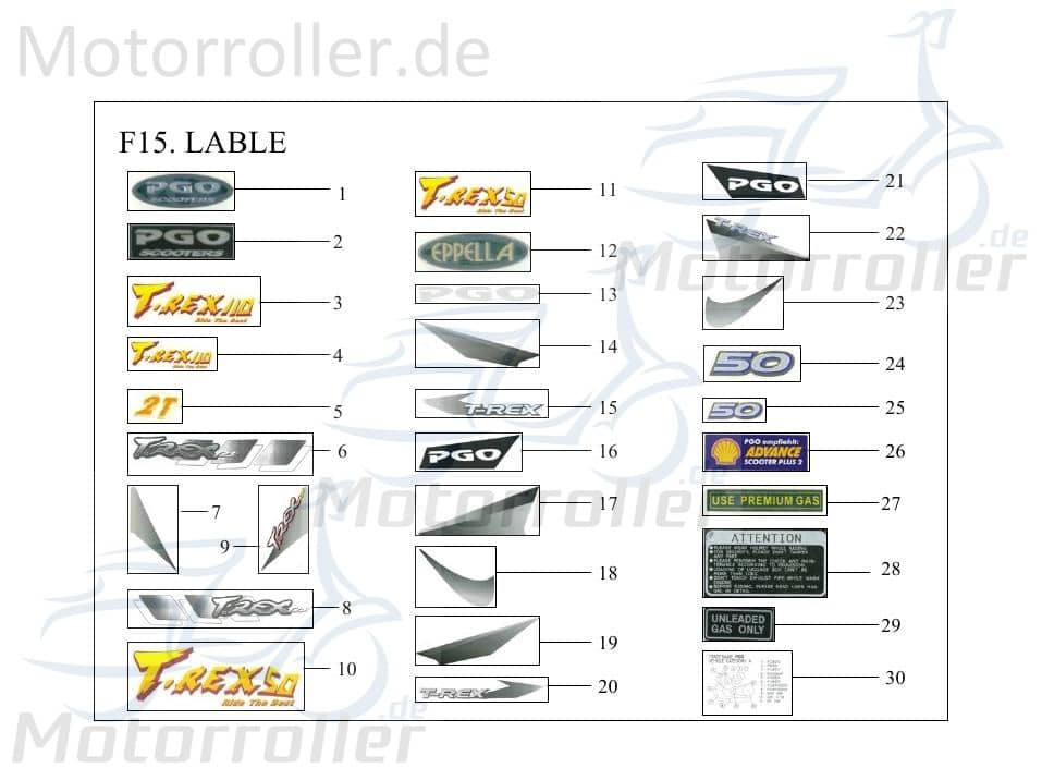 PGO T-Rex 125 Aufkleber Seitenverkleidung rechts Sticker Dekor Roller C1601380000 Motorroller.de Dekor-Aufkleber Klebeetikett Scooter Ersatzteil
