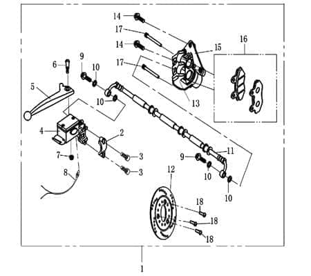 Rex Milano 50 Bremssattel silber Motorroller.de Bremszange 50ccm 4Takt 139QMB JSD50QT-13 50cc 4T 139QMA vorne links Brems-Sattel Brems-Zange