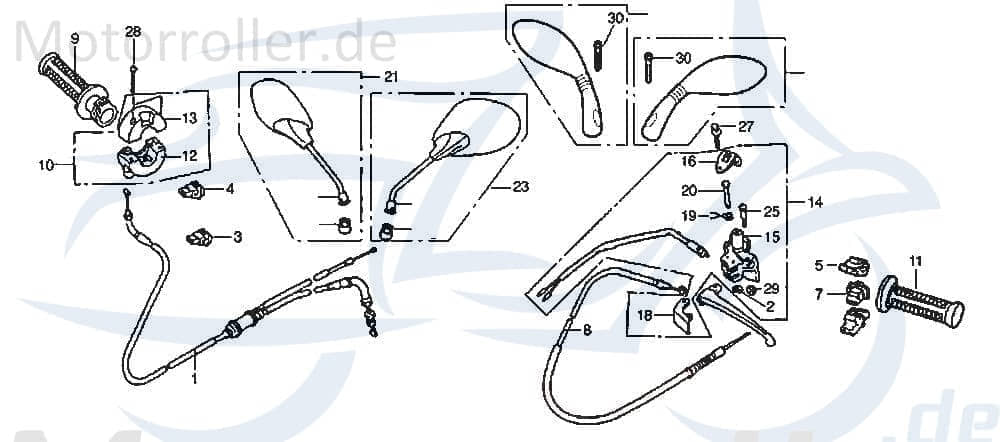 Daelim Tapo 50 Rückspiegel links 50ccm 2Takt DAE-88120-SE5-6002 Motorroller.de Seitenspiegel Rück-Spiegel Scooter Ersatzteil Service Inpektion