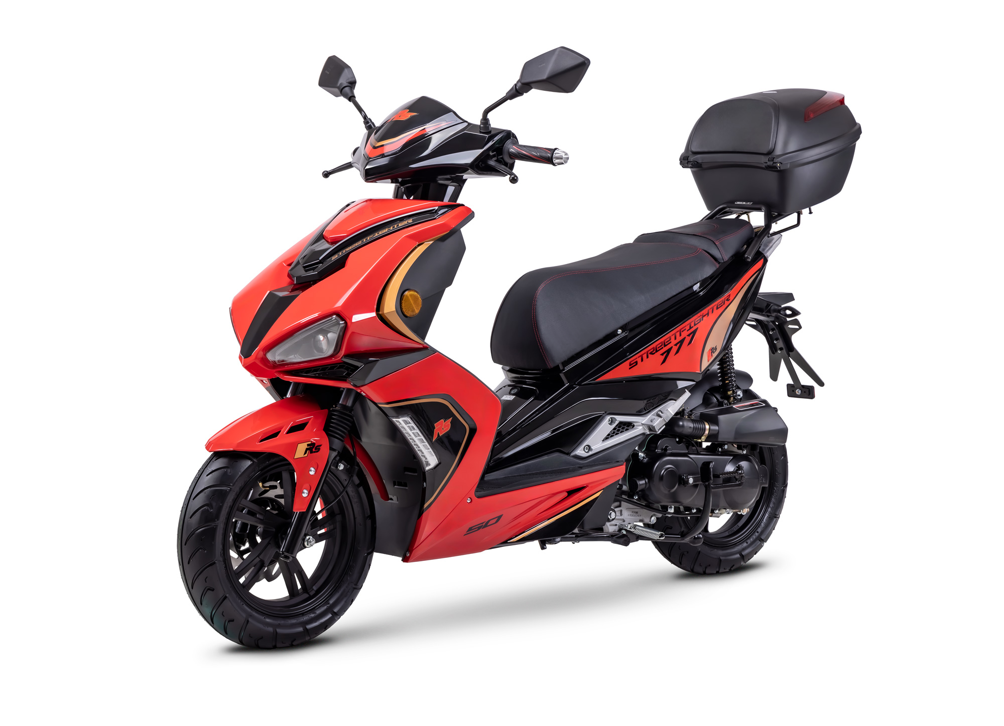 Motorroller Fighter R 777 Sport rot-schwarz 45 km/h Euro 5 mit Topcase Scooter Mokick Roller