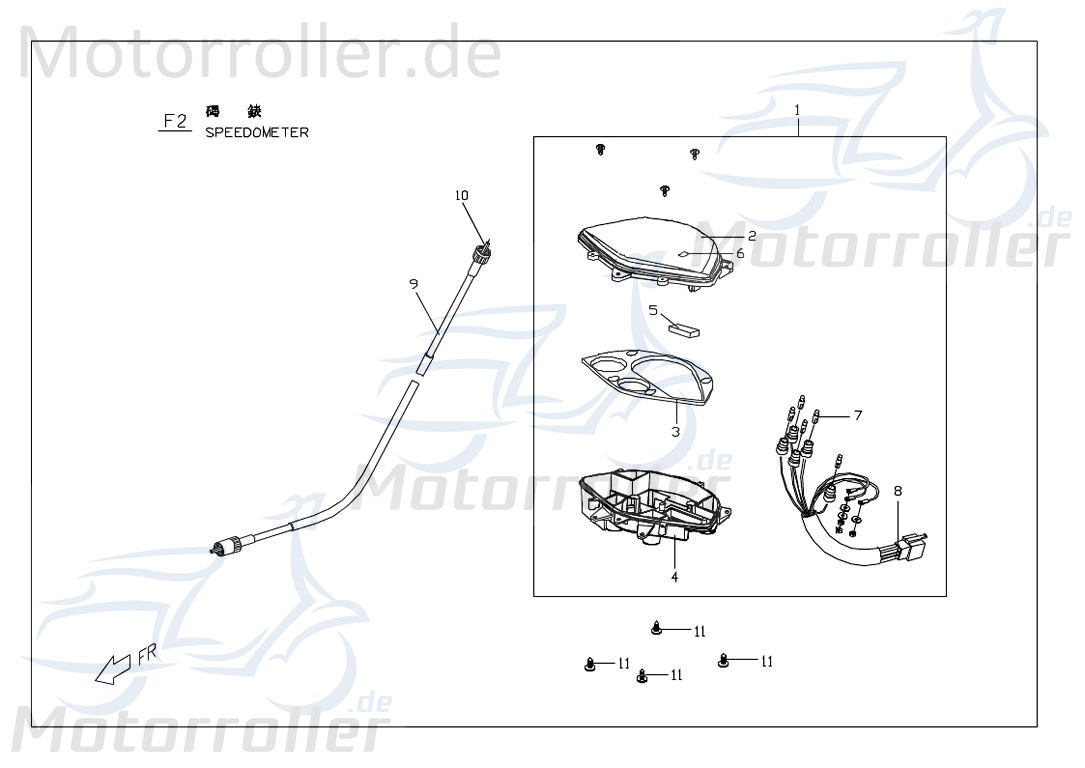 PGO Tachometer G-Max 125 Geschwindigkeitsmesser Roller M2561000000 Motorroller.de Geschwindigkeitsanzeige Tacho kmh-Anzeige Tachoeinheit