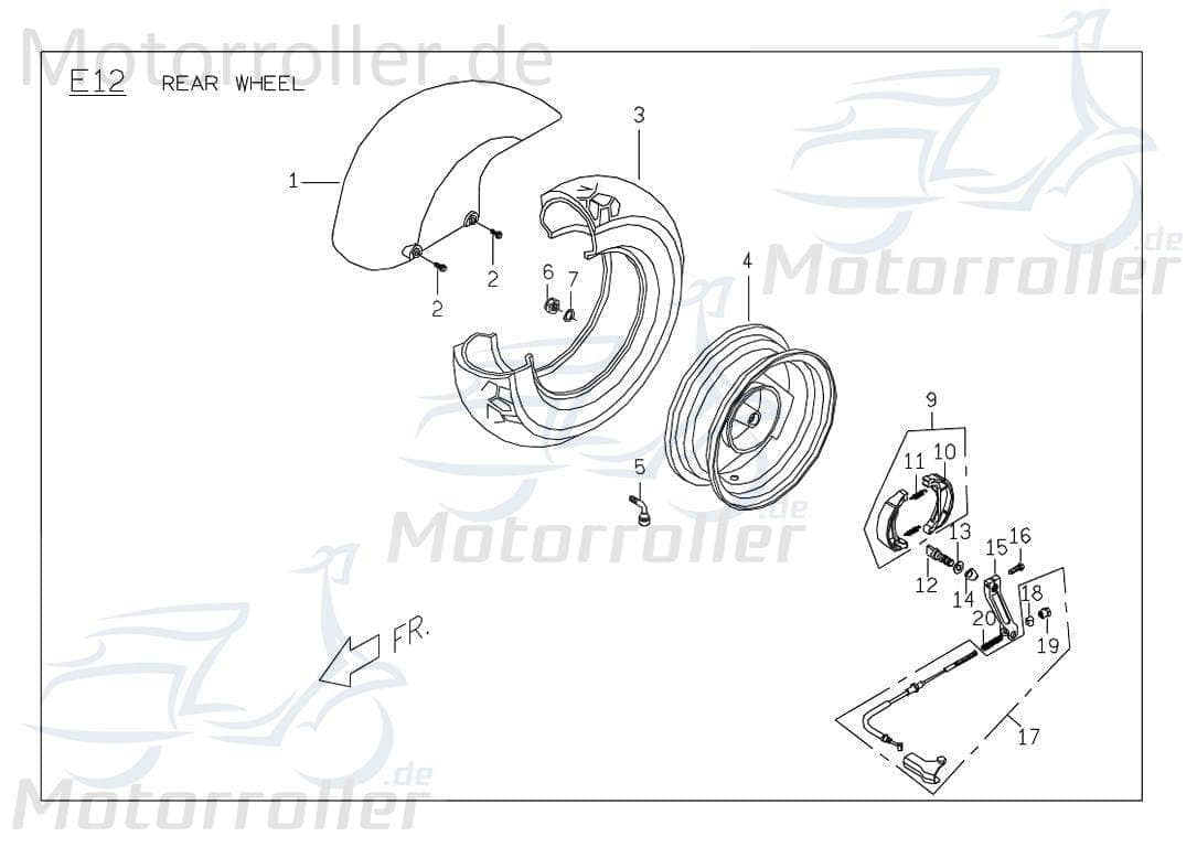 PGO Bremszug hinten G-Max 50 25 km/h Bowdenzug Bremsleitung C25444010005 Motorroller.de Seilzug Bautenzug Bremsseil Bremskabel Brems-Zug Bauten-Zug