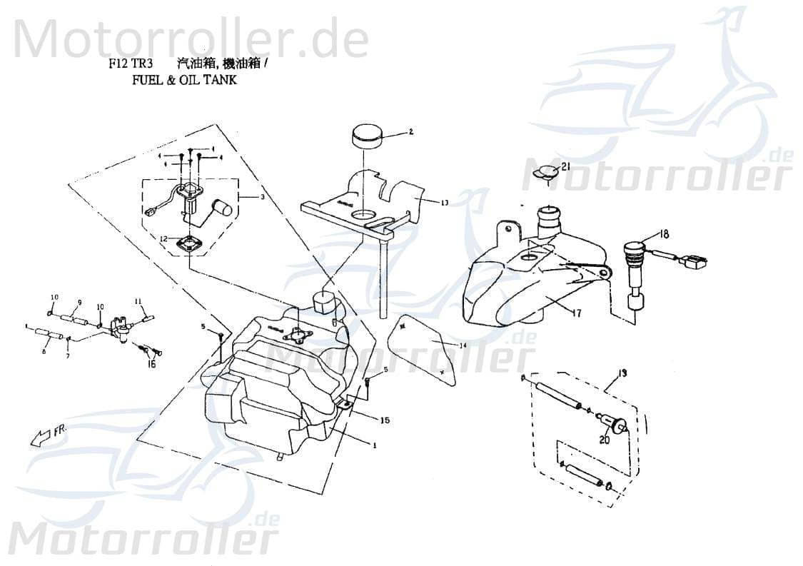 PGO Tankabdeckung oben TR3 50 Mofa Tank-Cover C1521401000 Motorroller.de Tankdeckel-Abdeckung Tankverkleidung Tank-Abdeckung Dreiradroller