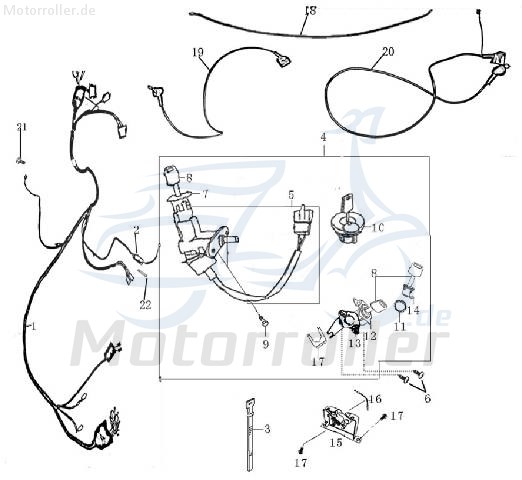 Kabelbaum Fighter/Firejet lang AGM Fighter 50 One 50ccm 2Takt Motorroller.de Kabelsatz Stromverteiler Strom-Verteiler Kabel-Set Kabelbündel Kabel-Baum