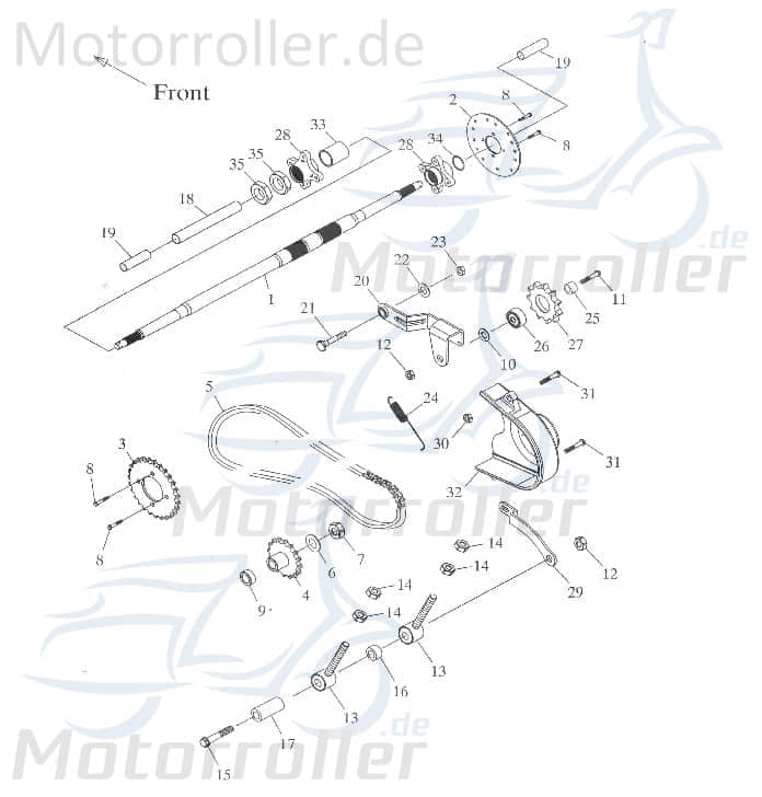 Adly Ritzel Kettenspanner GK 125 Kettenrad Buggy 125ccm 4Takt Motorroller.de Zahnrad Steuerrad Ketten-Rad Zwischenrad Steuer-Rad Zahn-Rad Getrieberad