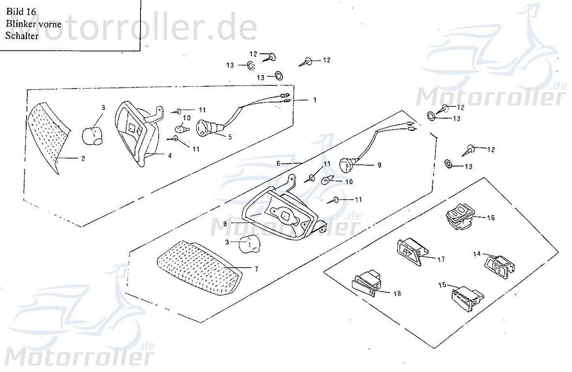 Sundiro XDZ 50 A Phoenix Licht-Schalter 50ccm 4Takt 0416NO16 Motorroller.de Knopf Auf/Abblendlicht Fernlichtschalter Frenlicht 139QMB Scooter Service
