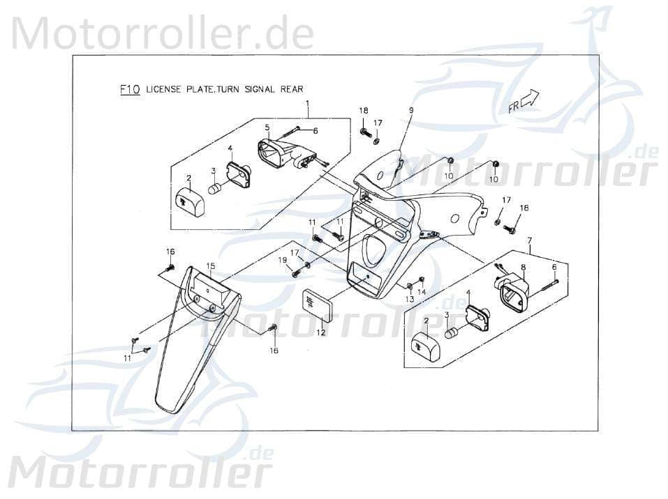 PGO Blinker E1 hinten rechts Big Max 50 Roller 50ccm 2Takt Motorroller.de orange, Gehäuse dunkel schwarz Signalleuchte Blinklicht Blinkleuchte Winker
