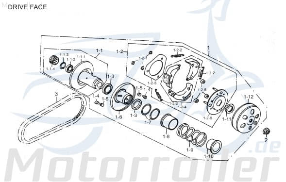 AEON Kupplung 122mm Riemenscheibe Cobra 125 RS 125ccm 4Takt Motorroller.de Wandler Fliehkraftkupplung Fliehkraft-Kupplung Variomatik-Kupplung 152QMI