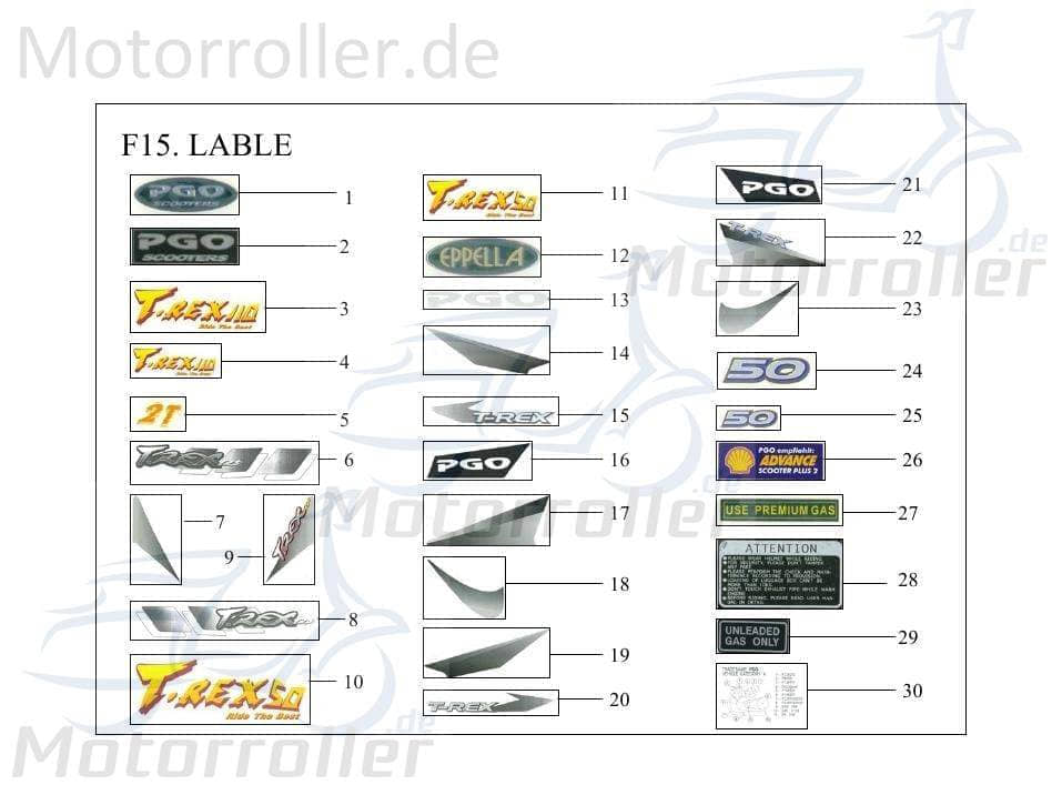 PGO T-Rex 50 Aufkleber Frontverkleidung rechts Sticker Dekor C1601710000 Motorroller.de Dekor-Aufkleber Klebeetikett