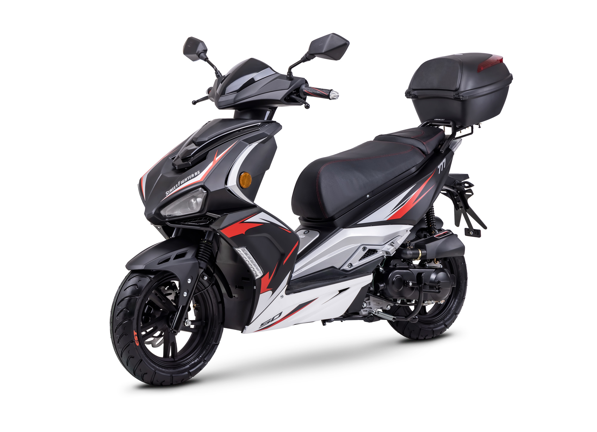 Motorroller Fighter R 777 Sport schwarz-silber 45 km/h Euro 5 mit Topcase Scooter Mokick Roller