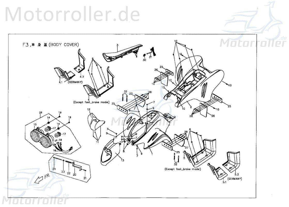 PGO X-RIDER 50 Frontverkleidung rot Frontschürze Frontmaske 50ccm 2Takt X06255001K0 Motorroller.de Front-Cover Lenkerverkleidung Front-Schürze Quad