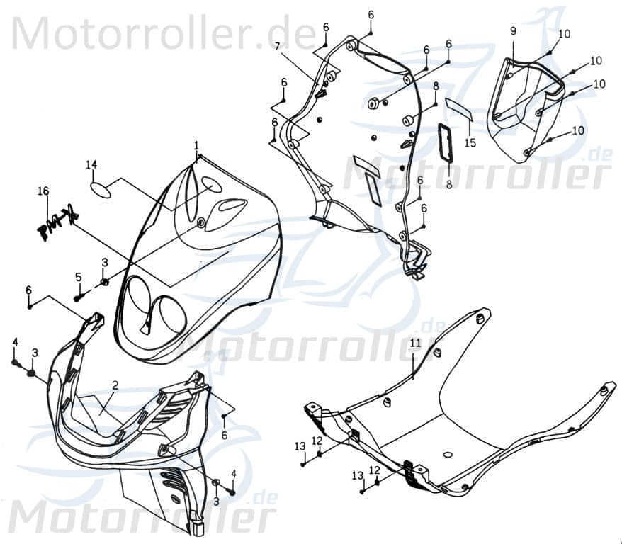 PGO PMX 110 Frontverkleidung unten Frontschürze Frontmaske 110ccm 2Takt P26260102C0 Motorroller.de Front-Cover Lenkerverkleidung Front-Schürze Scooter