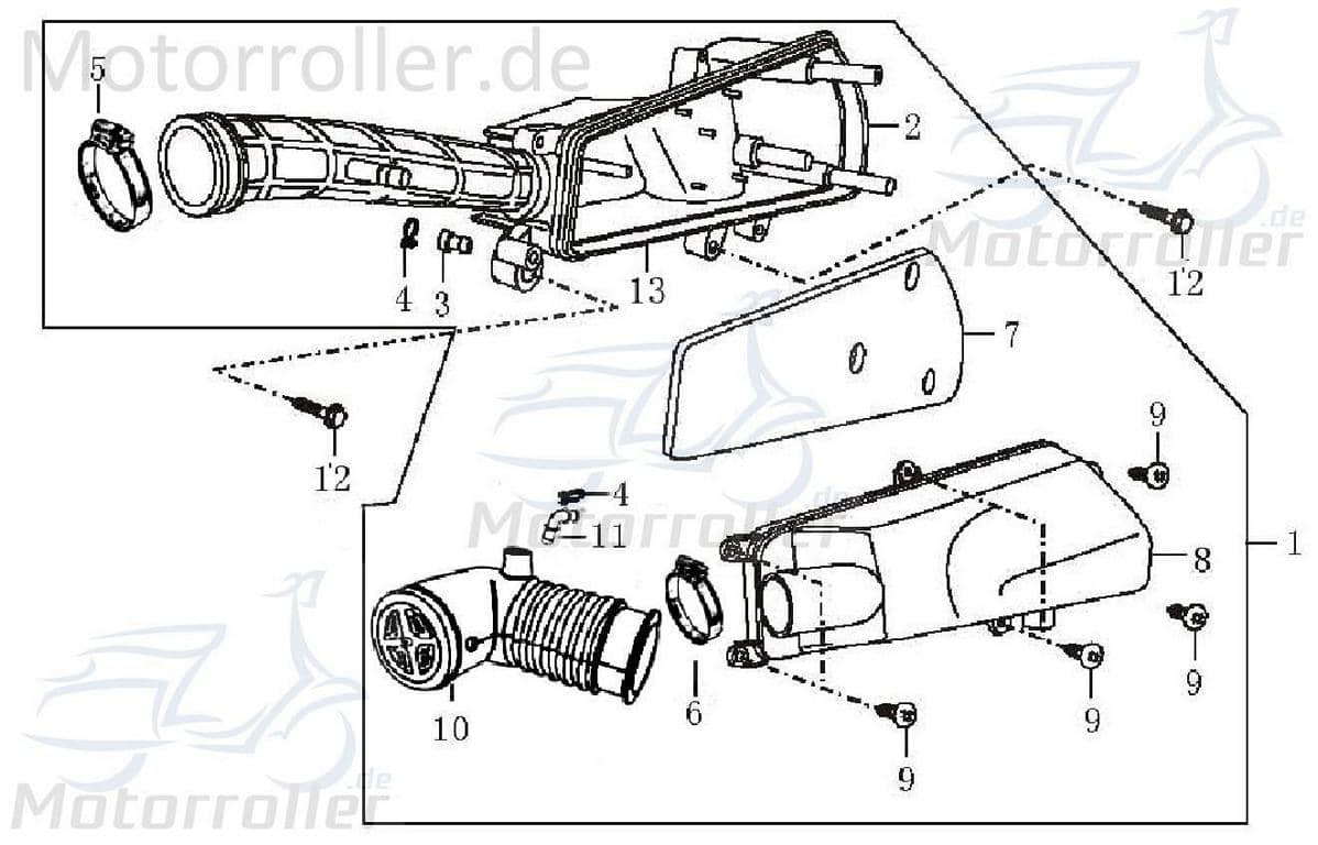 Rex RS460 Boston 8 Luftfilterkasten 50ccm 4Takt Roller Motorroller.de Luft-Filter Luftfiltergehäuse 139QMB JSD50QT-13 50cc 4T 139QMA