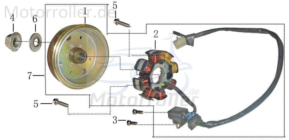 Baotian Land flyer Lichtmaschine 50ccm 4Takt 111000-139QMA-0000 Motorroller.de AC6 8 Spulen mit Polrad 88mm pick up außen Stator Ankerplatte Generator
