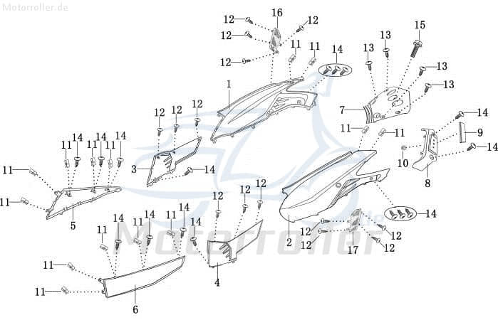 Heckverkleidung links weiss Motorroller 50cc 2T 702743