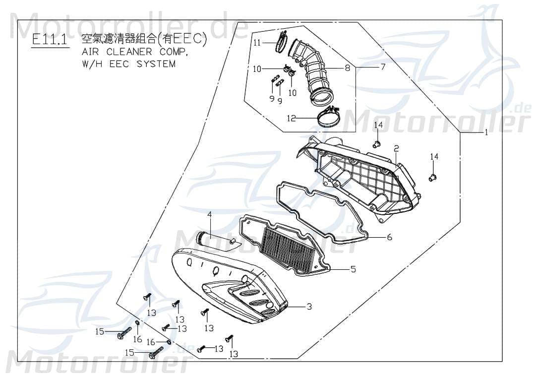 PGO G-Max Luftfilterkasten Roller 125ccm 2Takt M2262000002 Motorroller.de Luft-Filter Luftfiltergehäuse Luftfiltermatte Luftfilter-Kasten komplett