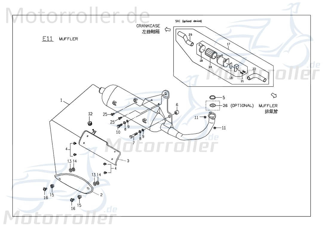PGO Rodoshow 50 Auspuffblende Auspuffschutz Hitzeblech 50ccm 2Takt C2281010000 Motorroller.de Auspuffabdeckung Auspuff-Blende Hitze-Blech Scooter