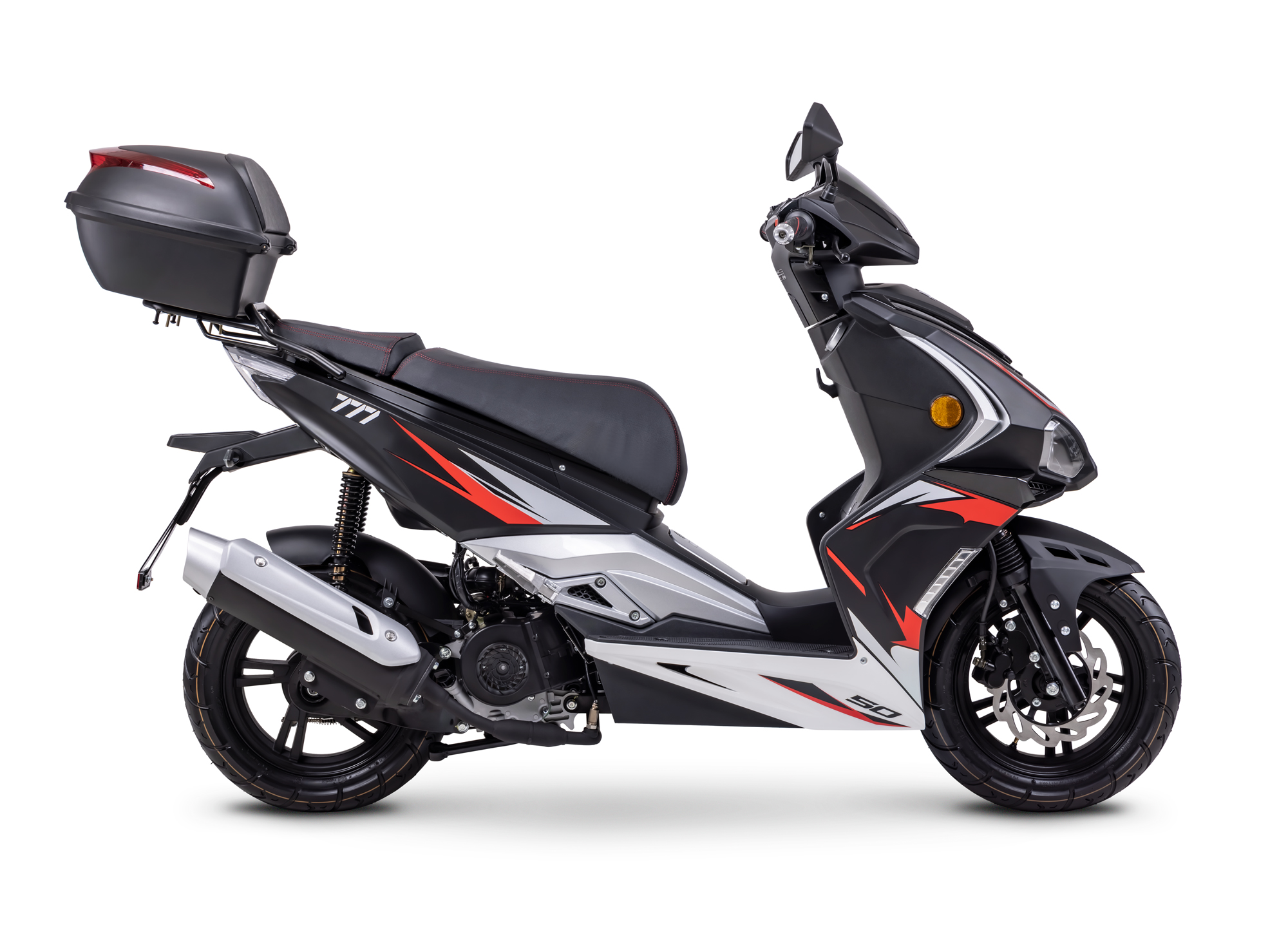 Motorroller Fighter R 777 Sport schwarz-silber 45 km/h Euro 5 mit Topcase Scooter Mokick Roller