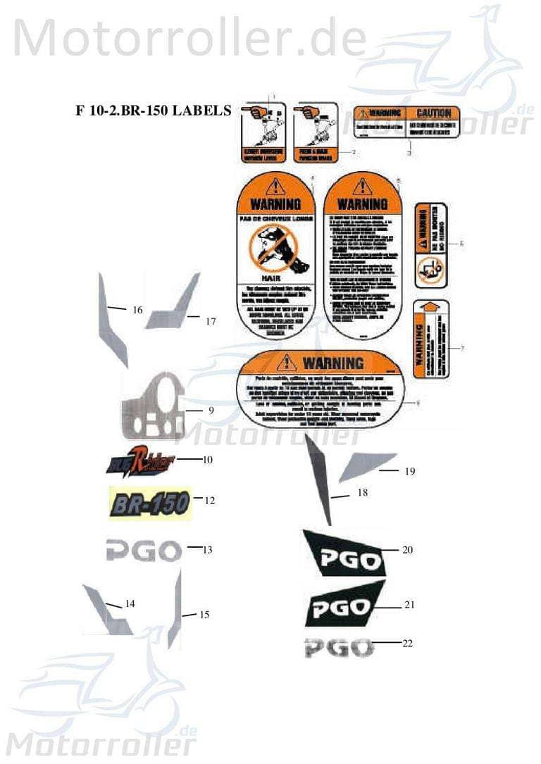 PGO Aufkleber mitte Bugrider 150 Sticker Dekor Buggy B66010400000 Motorroller.de Dekor-Aufkleber Klebeetikett Bugrider 50 Ersatzteil Service Inpektion