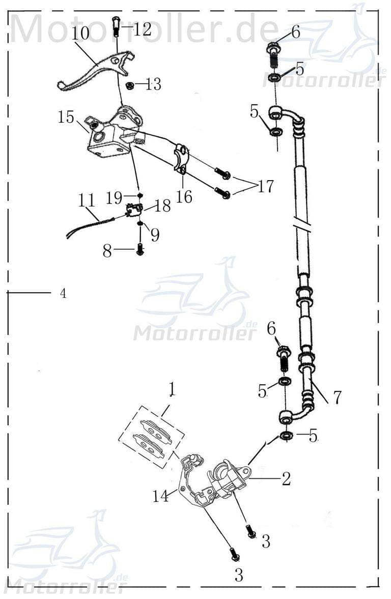 Baotian BT49QT-9S3 Bremszange Bremssattel Brems-Zange Motorroller.de 50ccm 4Takt 50cc 4T Brems-Sattel Bremshalterung Bremsblock silber vorn