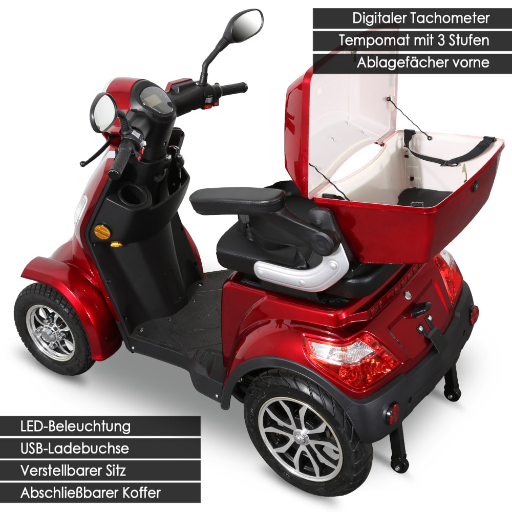 E-Quad Scoody E4 Shopper V2 25 km/h rot 1000 Watt Elektroroller Seniorenroller E-Scooter