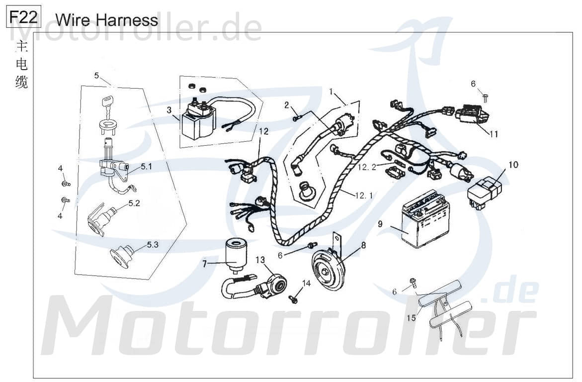 Schlosssatz QT-7 Baotian BT49QT-7B3 Zündschloss 50ccm 4Takt Motorroller.de Tankverschluss Tank-Verschluss Tank-Deckel Schloss-Set Zünd-Schloss 139QMB