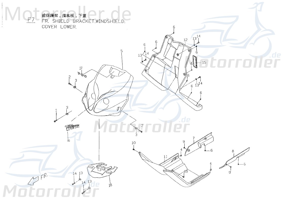 PGO Tornado 50 Aufkleber Frontverkleidung oben Sticker Dekor Logo Emblem E16010500001 Motorroller.de Dekor-Aufkleber Klebeetikett Scooter Ersatzteil