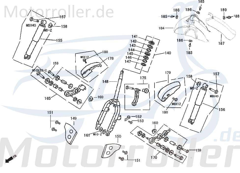 Rex Bergamo 50 Stoßdämpfer 50ccm 4Takt 51400-F8-9000-A/B/C Motorroller.de Federbein Gabelbein Feder-Bein Gabel-Bein Stoß-Dämpfer 50ccm-4Takt Scooter