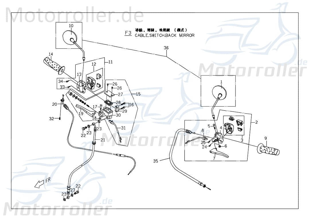 PGO Rückspiegel rechts Ligero RS 125 Seitenspiegel Roller P561F0200001 Motorroller.de Rück-Spiegel Ligero RS 50 Mokick Ersatzteil Service Inpektion